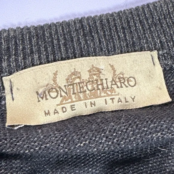 Montechiaro Italy Merino Wool Blend Sweater Mens Brown Geometric Crewneck